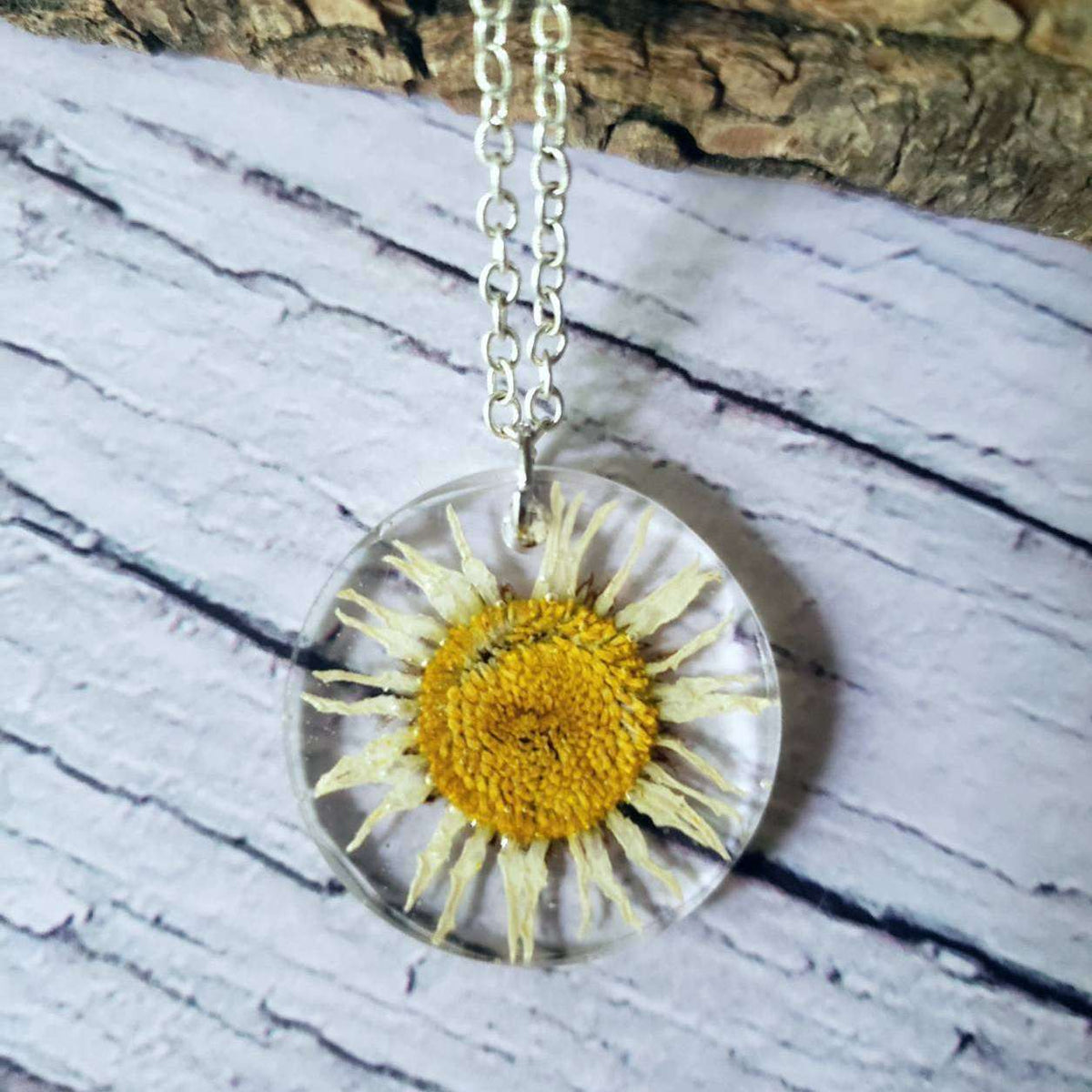 Pressed sunflower online necklace