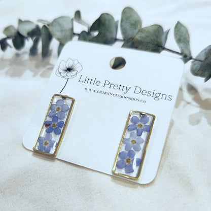 Short Rectangle Floral Stud Earrings