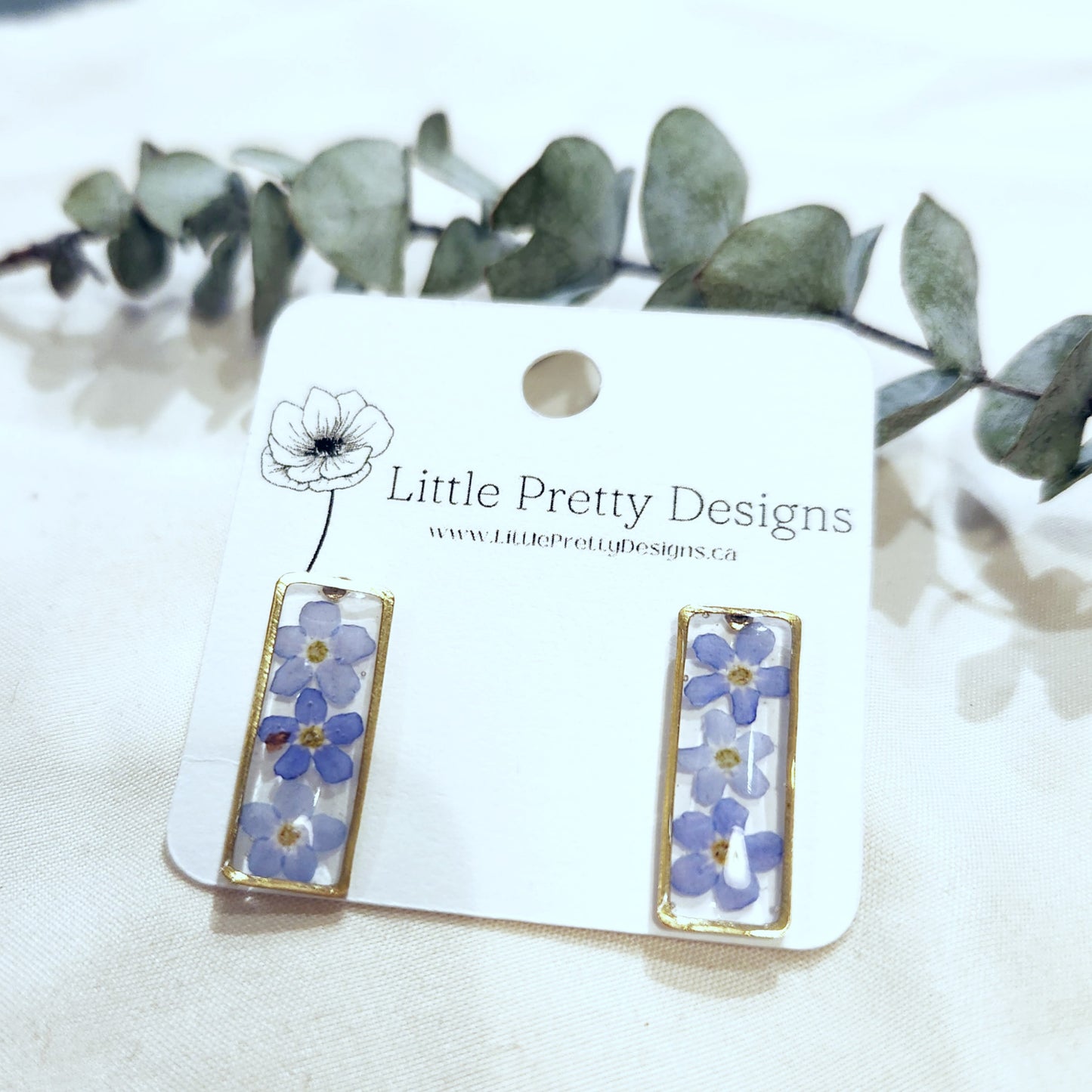 Short Rectangle Floral Stud Earrings