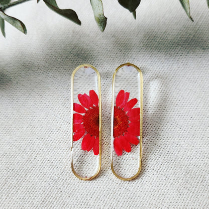 Drop Oval Floral Stud Earrings