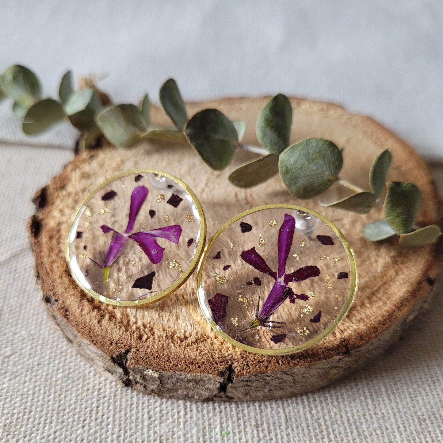 Pressed Flower Brass Stud Earrings