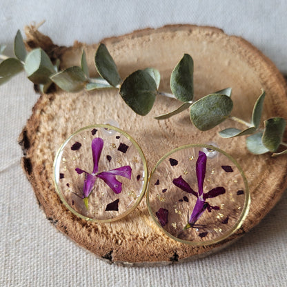 Pressed Flower Brass Stud Earrings