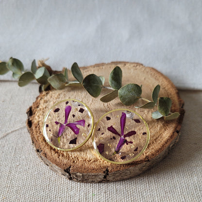 Pressed Flower Brass Stud Earrings