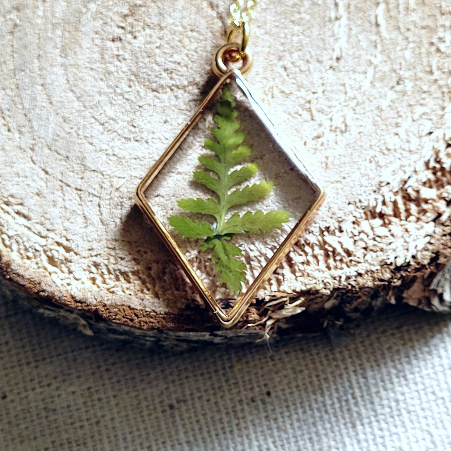 Pressed Fern Leaves Resin Necklace