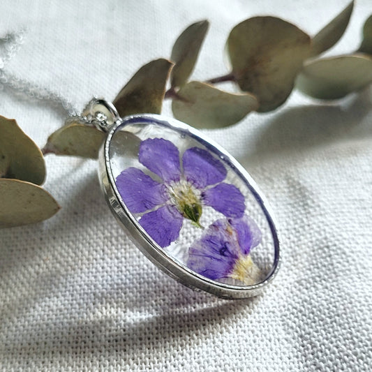 Deep Purple Flower Oval Necklace