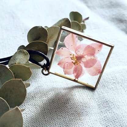 Pressed Larkspur Flower Diamond Necklace