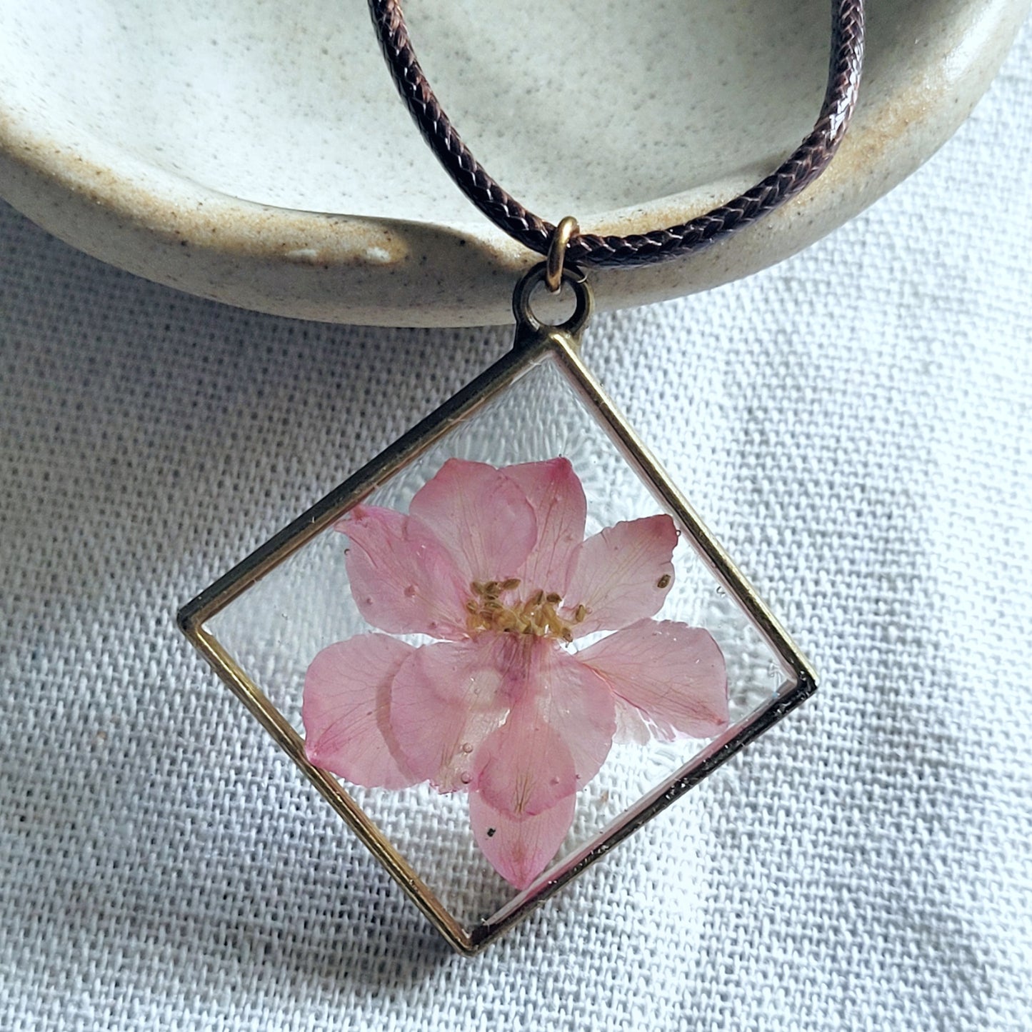 Pressed Larkspur Flower Diamond Necklace