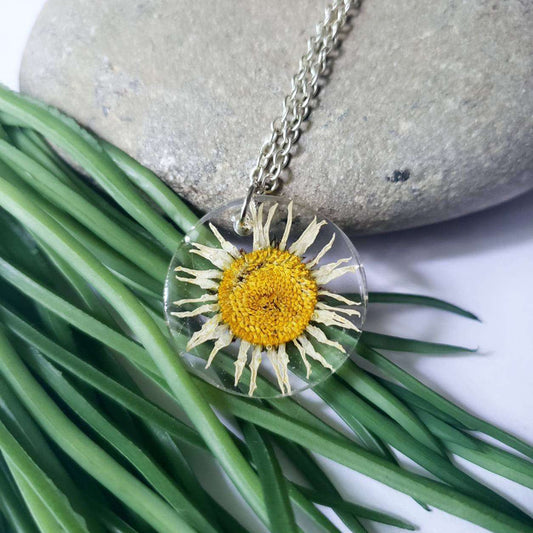 Pressed Chamomile Flower Resin Necklace::LittlePrettyDesigns