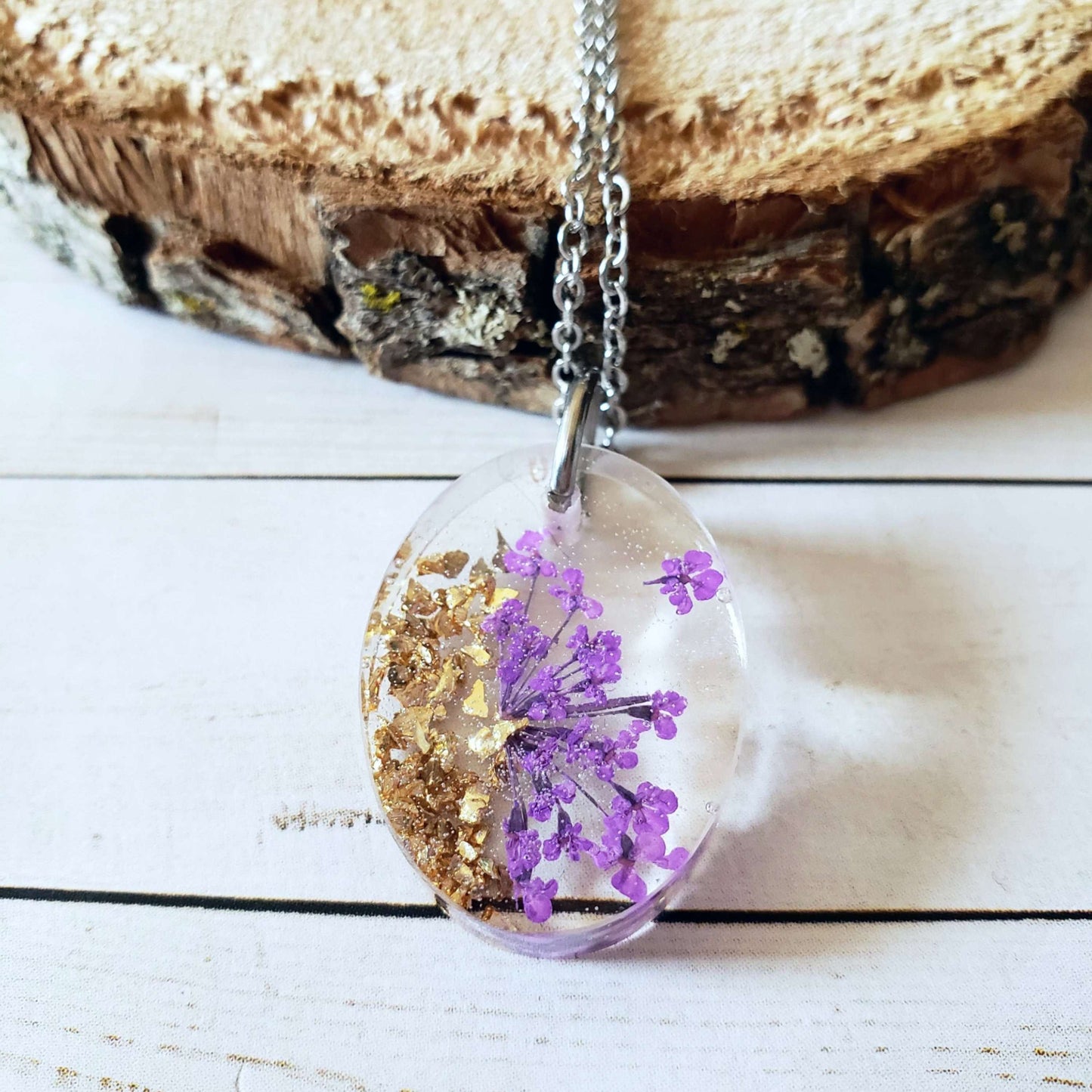 Pressed Queen Annes Lace Resin Necklace::LittlePrettyDesigns