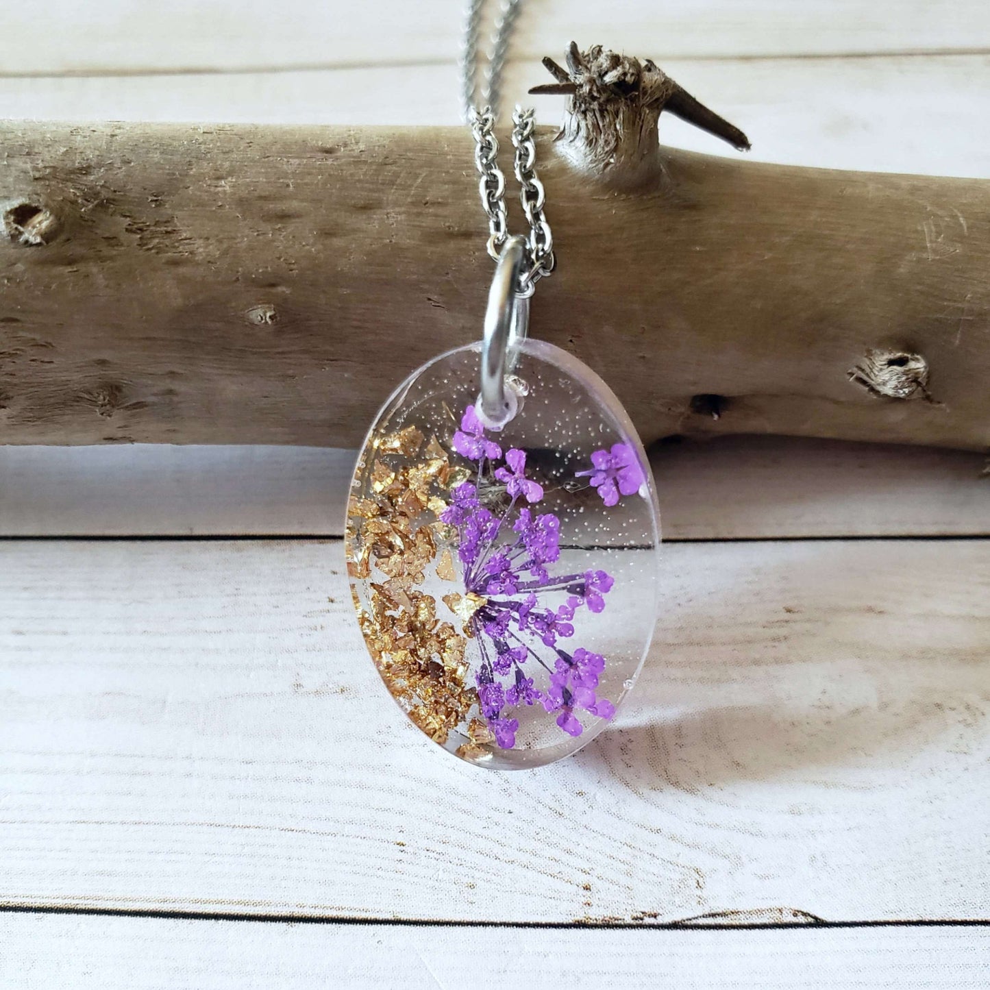 Pressed Queen Annes Lace Resin Necklace::LittlePrettyDesigns