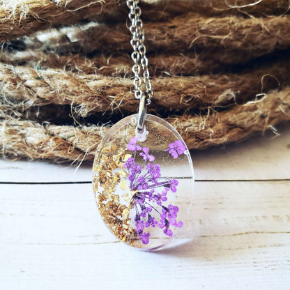 Pressed Queen Annes Lace Resin Necklace::LittlePrettyDesigns