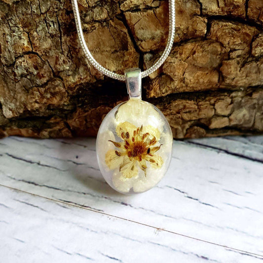 Pressed Strawberry Flower Necklace::LittlePrettyDesigns