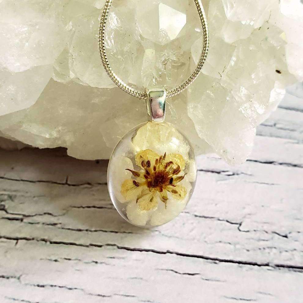 Pressed Strawberry Flower Necklace::LittlePrettyDesigns