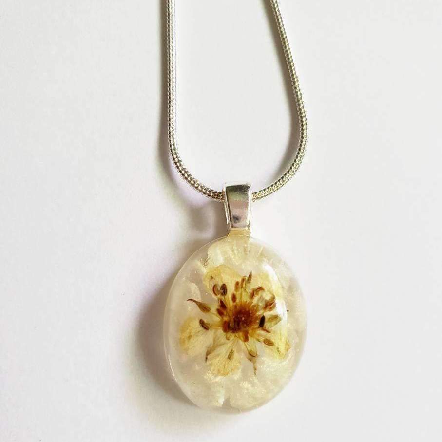 Pressed Strawberry Flower Necklace::LittlePrettyDesigns