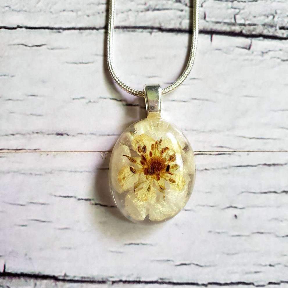 Pressed Strawberry Flower Necklace::LittlePrettyDesigns