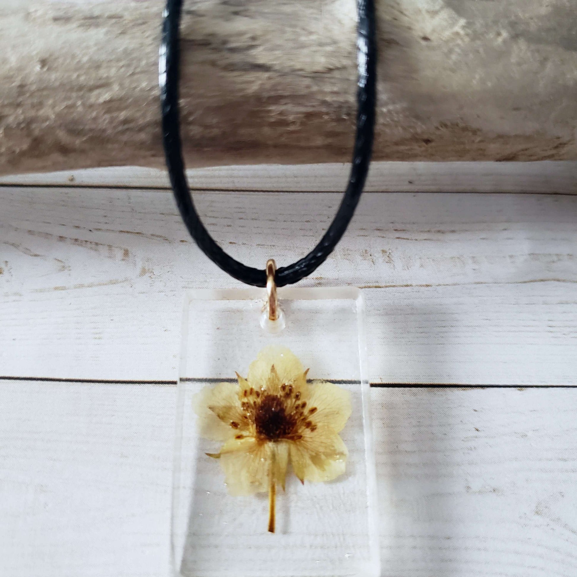 Pressed Wild Strawberry Flower Necklace::LittlePrettyDesigns