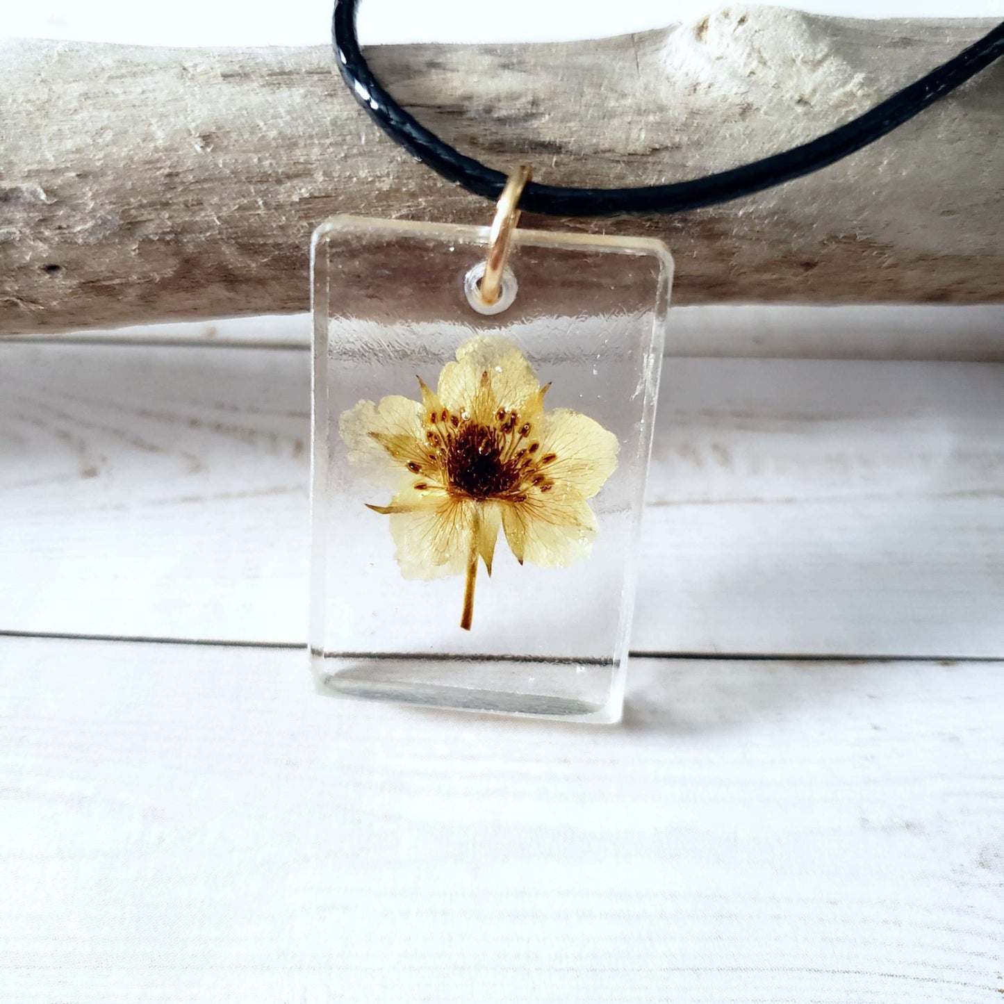 Pressed Wild Strawberry Flower Necklace::LittlePrettyDesigns