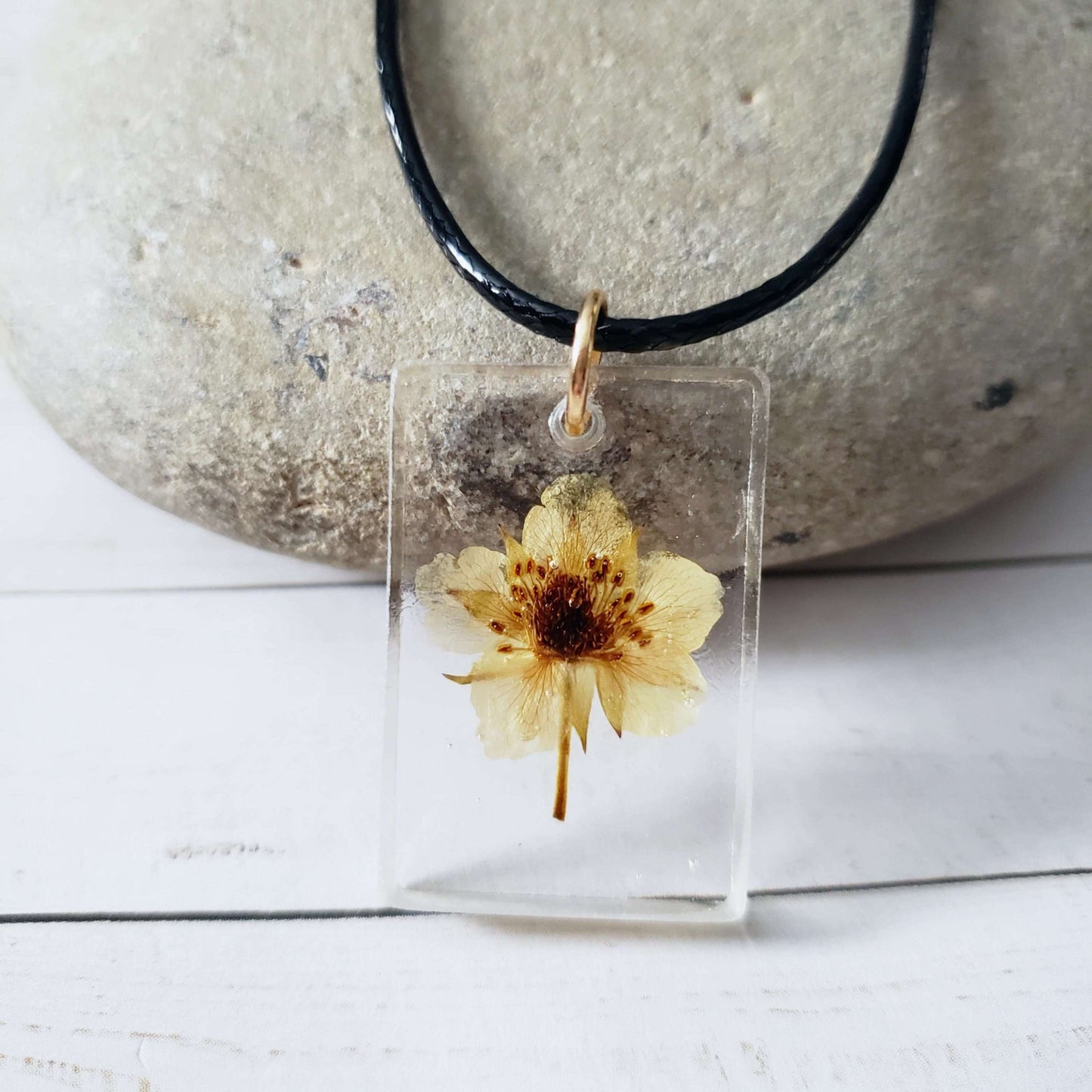 Pressed Wild Strawberry Flower Necklace::LittlePrettyDesigns