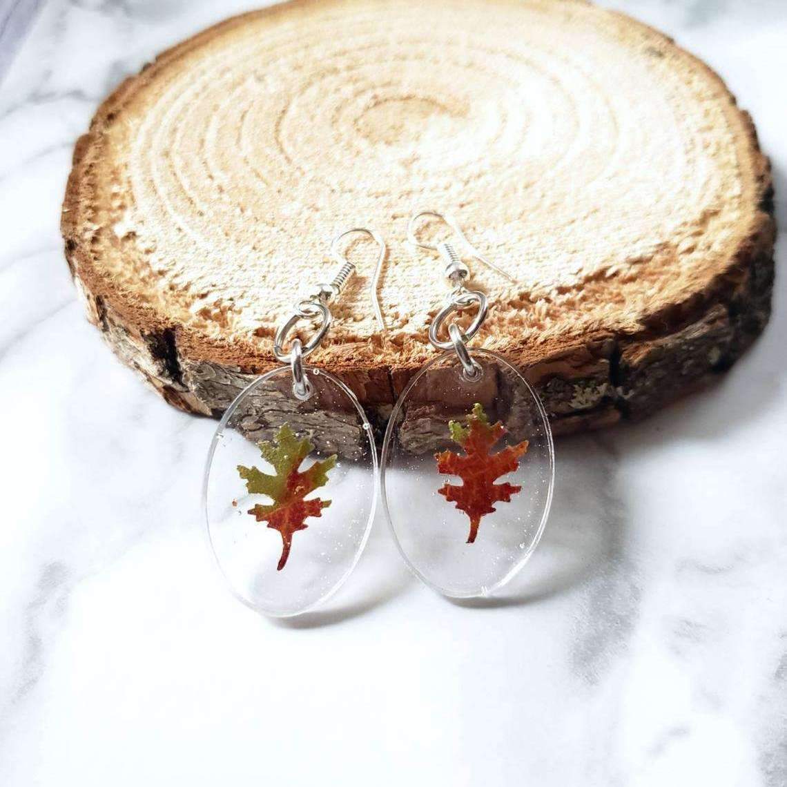 Tiny Red Fall Leaf Drop Earrings::LittlePrettyDesigns