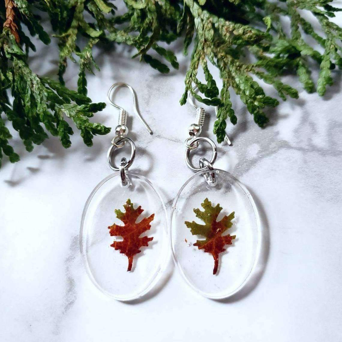 Tiny Red Fall Leaf Drop Earrings::LittlePrettyDesigns